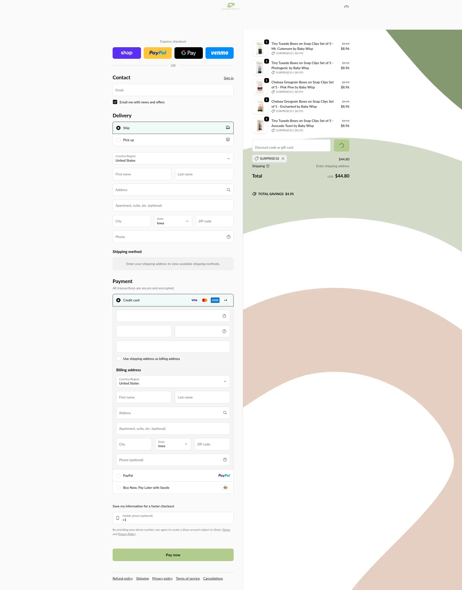 Pacifier checkout page showing Pacifier coupon code box | Screenshot taken by SimplyCodes community member on Feb 2, 2026