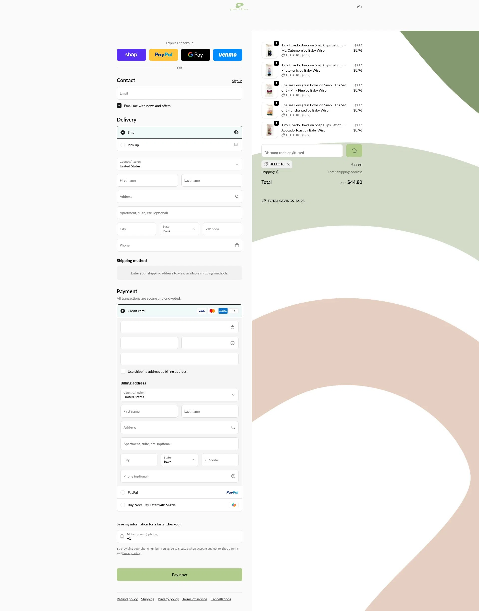 Pacifier checkout page showing Pacifier coupon code box | Screenshot taken by SimplyCodes community member on Feb 2, 2026