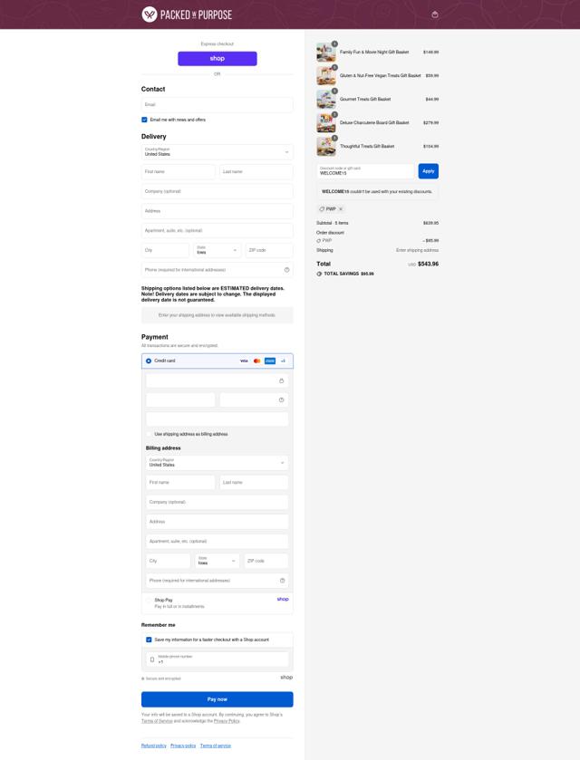 Packed With Purpose checkout page showing Packed With Purpose discount code box | Screenshot taken by SimplyCodes community member on Sep 10, 2025