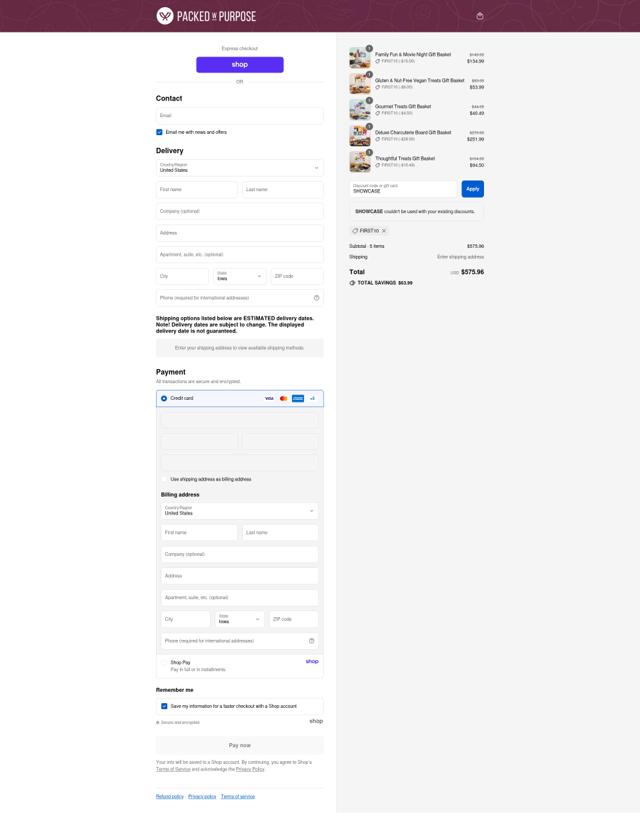 Packed With Purpose checkout page showing Packed With Purpose discount code box | Screenshot taken by SimplyCodes community member on Sep 10, 2025
