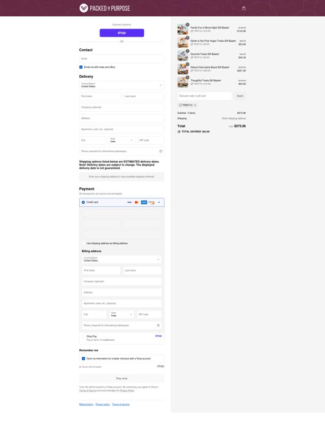 Packed With Purpose checkout page showing Packed With Purpose discount code box | Screenshot taken by SimplyCodes community member on Sep 6, 2025