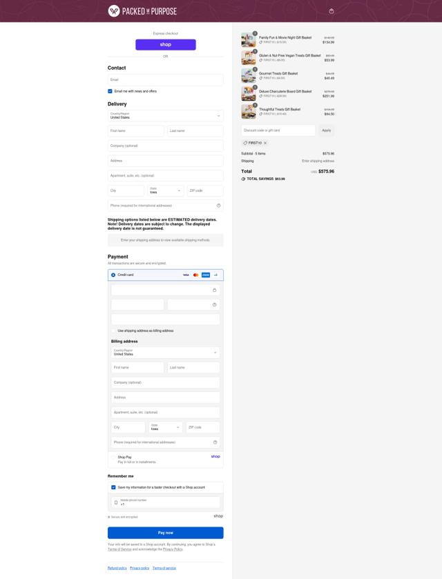 Packed With Purpose checkout page showing Packed With Purpose discount code box | Screenshot taken by SimplyCodes community member on Sep 10, 2025