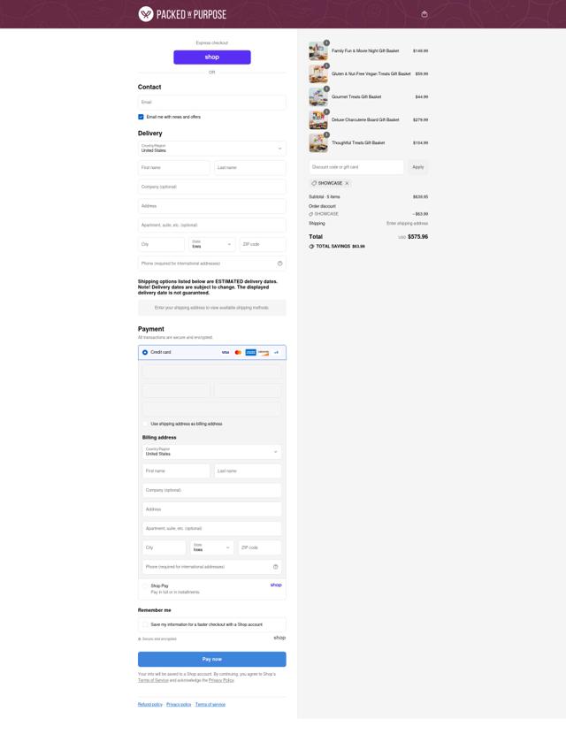 Packed With Purpose checkout page showing Packed With Purpose discount code box | Screenshot taken by SimplyCodes community member on Sep 6, 2025