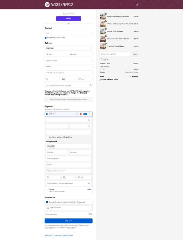 Packed With Purpose checkout page showing Packed With Purpose discount code box | Screenshot taken by SimplyCodes community member on Sep 10, 2025