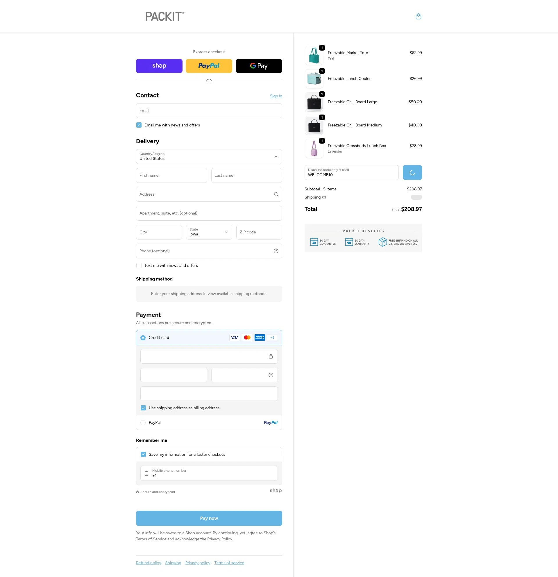 PackIt checkout page showing PackIt discount code box | Screenshot taken by SimplyCodes community member on Jan 27, 2026