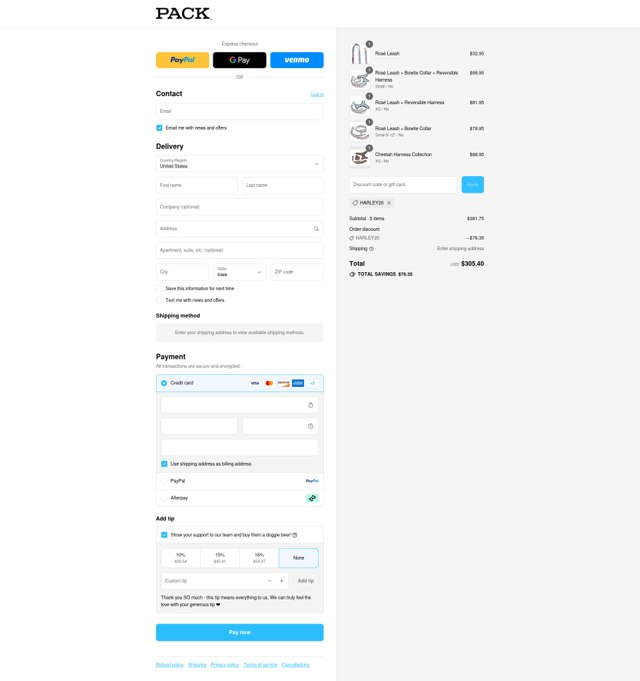 Pack Leashes checkout page showing Pack Leashes discount code box | Screenshot taken by SimplyCodes community member on Sep 8, 2025
