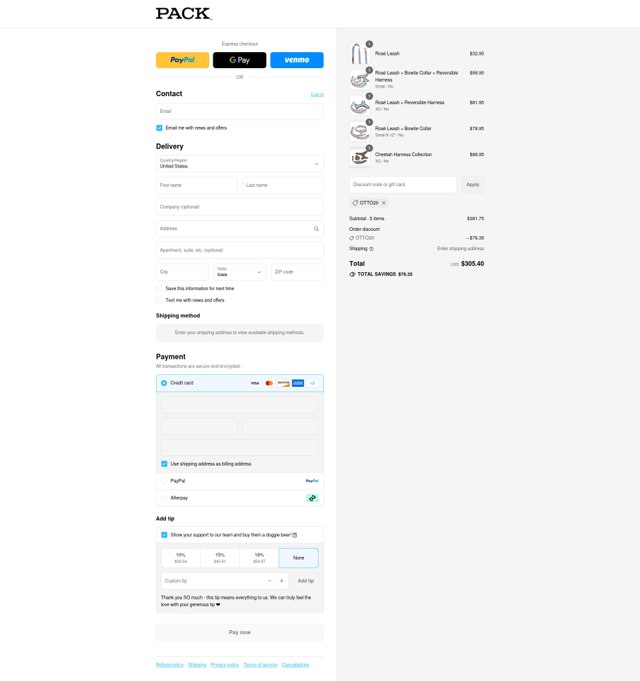 Pack Leashes checkout page showing Pack Leashes discount code box | Screenshot taken by SimplyCodes community member on Sep 8, 2025