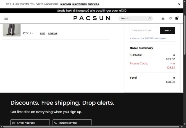 PacSun checkout page showing PacSun promo code box | Screenshot taken by SimplyCodes community member on Aug 25, 2025