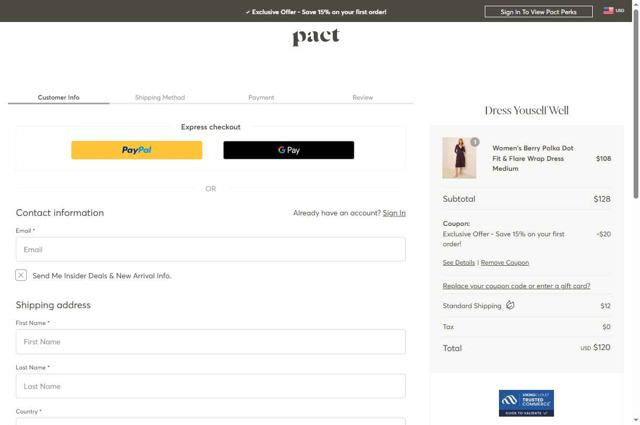 WearPACT checkout page showing WearPACT promo code box | Screenshot taken by SimplyCodes community member on Sep 5, 2025