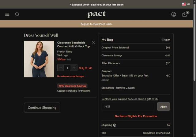 WearPACT checkout page showing WearPACT promo code box | Screenshot taken by SimplyCodes community member on Sep 7, 2025