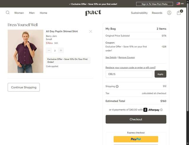 WearPACT checkout page showing WearPACT promo code box | Screenshot taken by SimplyCodes community member on Sep 5, 2025