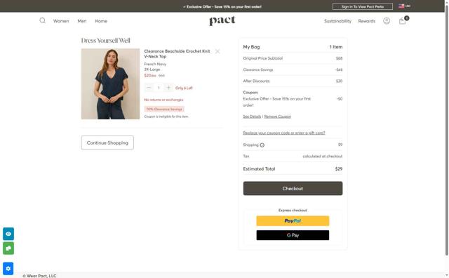 WearPACT checkout page showing WearPACT promo code box | Screenshot taken by SimplyCodes community member on Sep 13, 2025