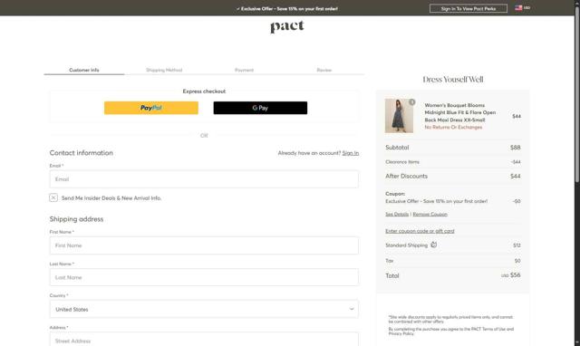 WearPACT checkout page showing WearPACT promo code box | Screenshot taken by SimplyCodes community member on Sep 5, 2025