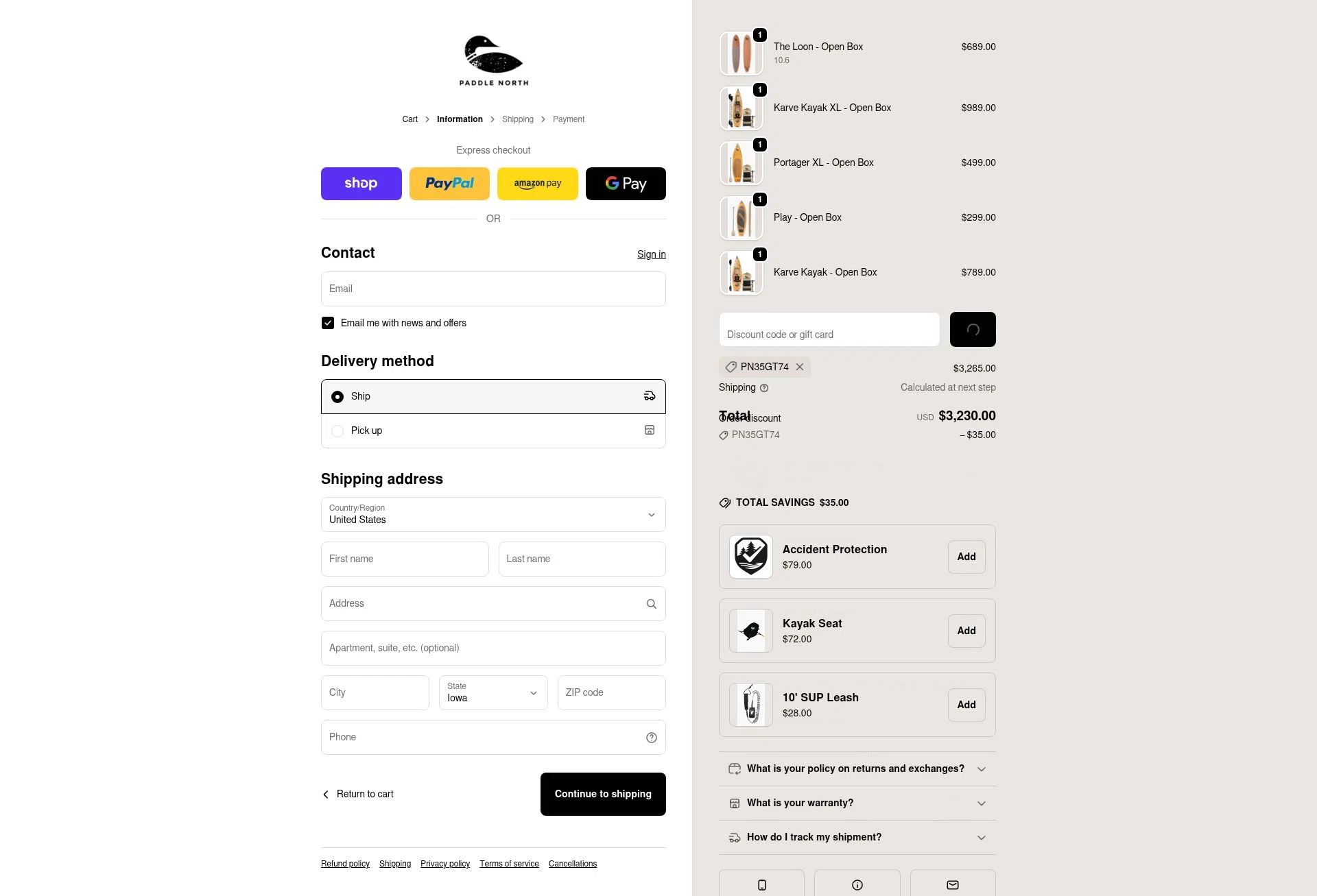 Paddle North checkout page showing Paddle North discount code box | Screenshot taken by SimplyCodes community member on Feb 19, 2026