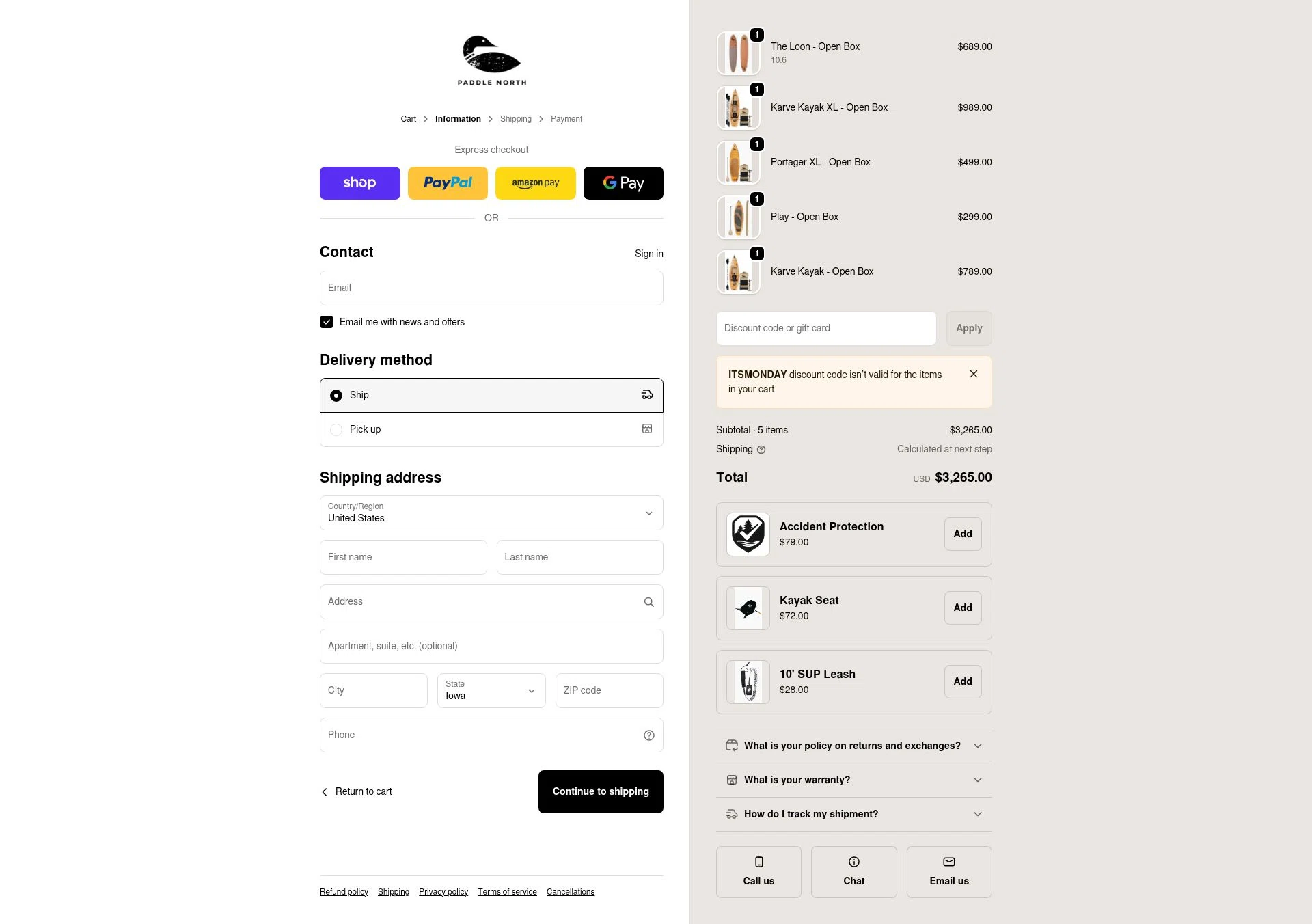 Paddle North checkout page showing Paddle North discount code box | Screenshot taken by SimplyCodes community member on Feb 19, 2026