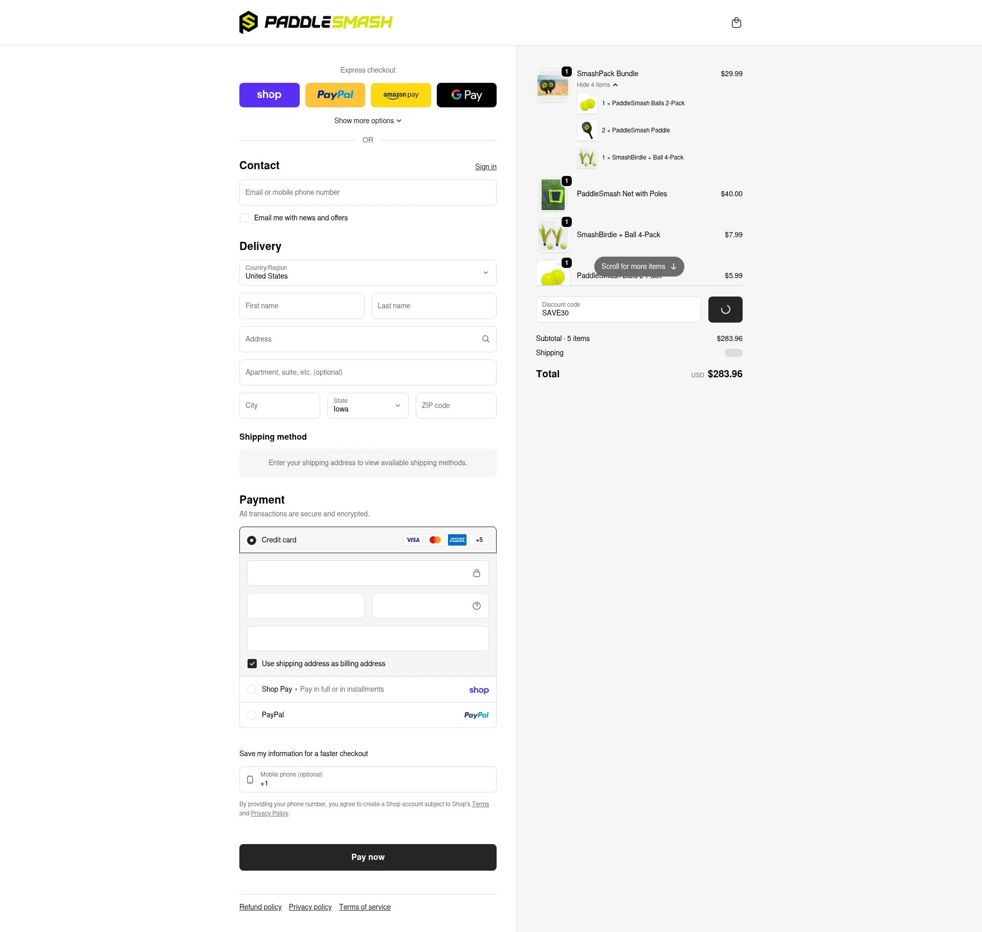 PaddleSmash checkout page showing PaddleSmash promo code box | Screenshot taken by SimplyCodes community member on Feb 5, 2026