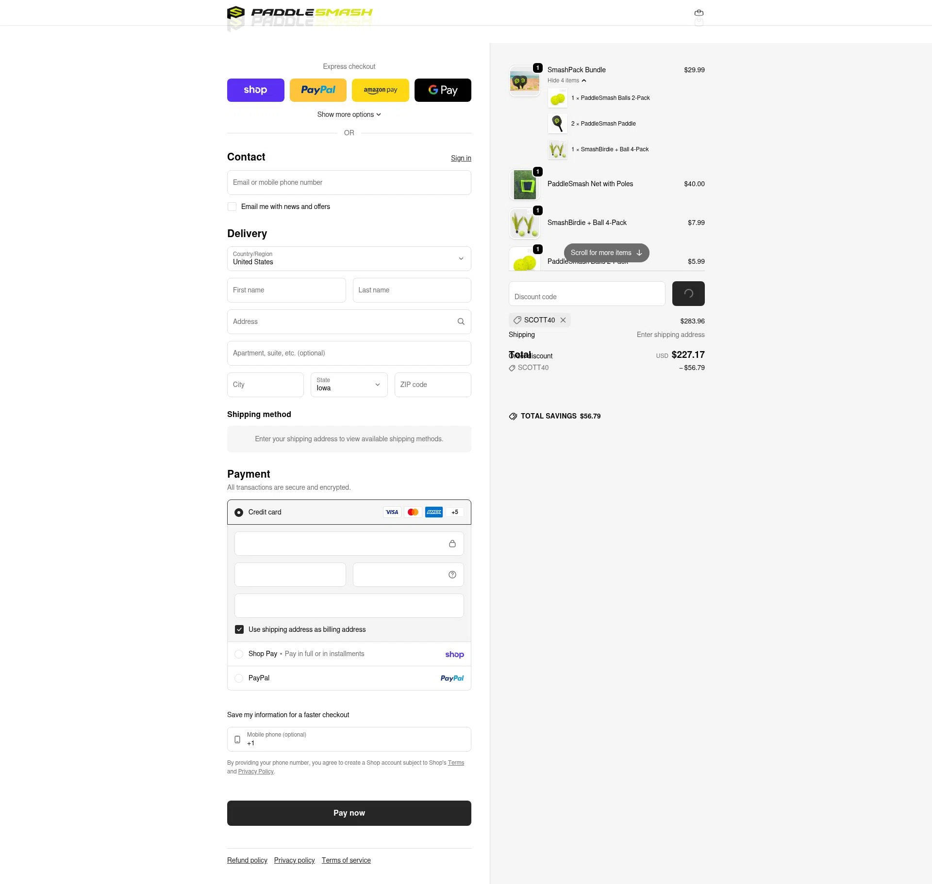 PaddleSmash checkout page showing PaddleSmash promo code box | Screenshot taken by SimplyCodes community member on Feb 9, 2026