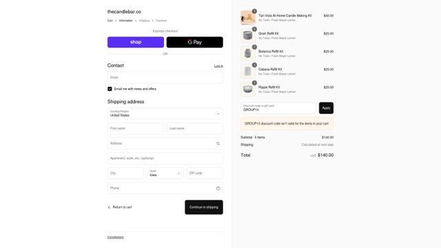 Paddywax Candle Bar checkout page showing Paddywax Candle Bar promo code box | Screenshot taken by SimplyCodes community member on Aug 31, 2025