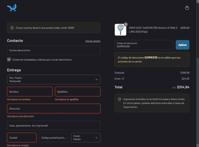 Padel Market checkout page showing Padel Market discount code box | Screenshot taken by SimplyCodes community member on Sep 4, 2025