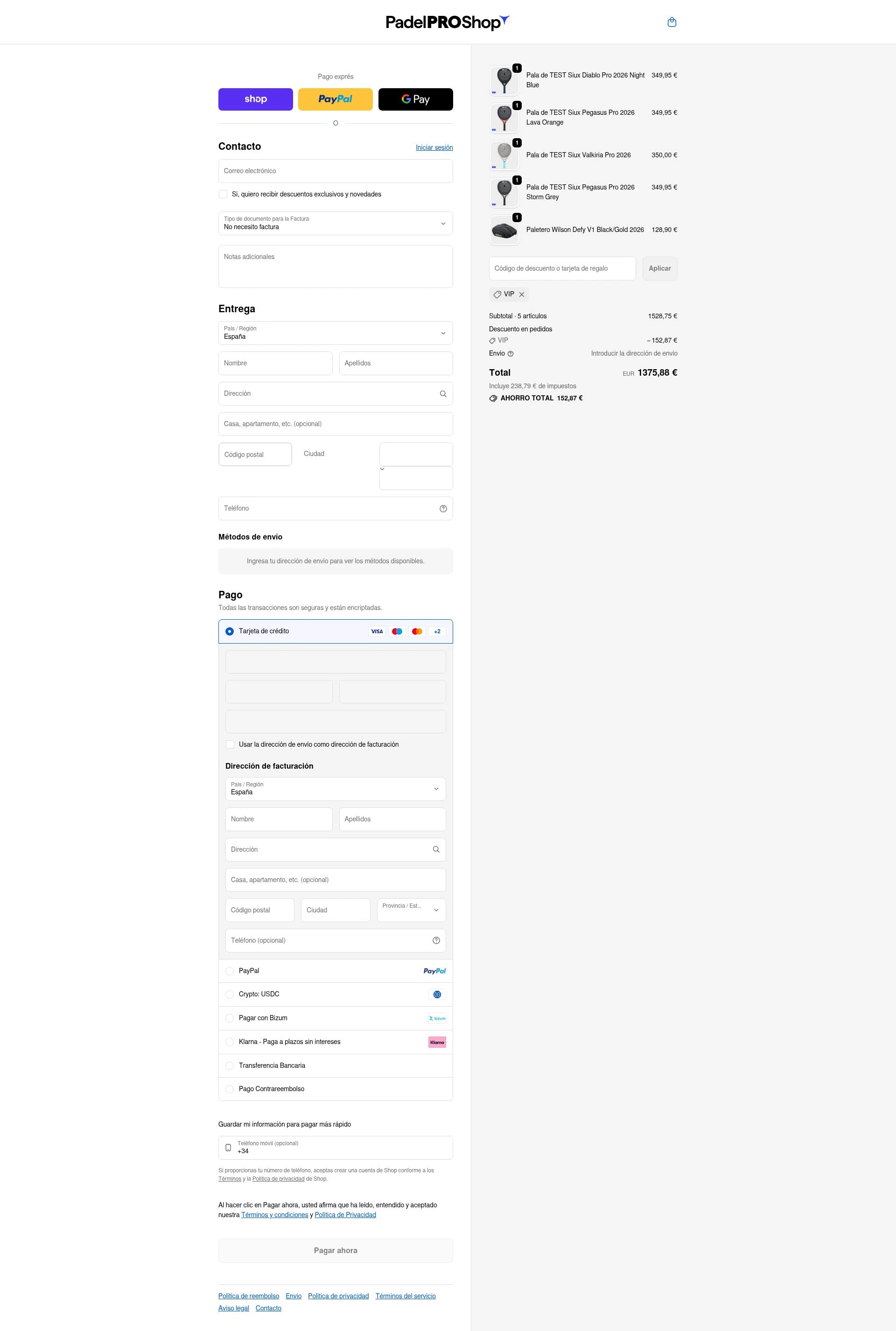 Padel Pro Shop checkout page showing Padel Pro Shop discount code box | Screenshot taken by SimplyCodes community member on Feb 14, 2026