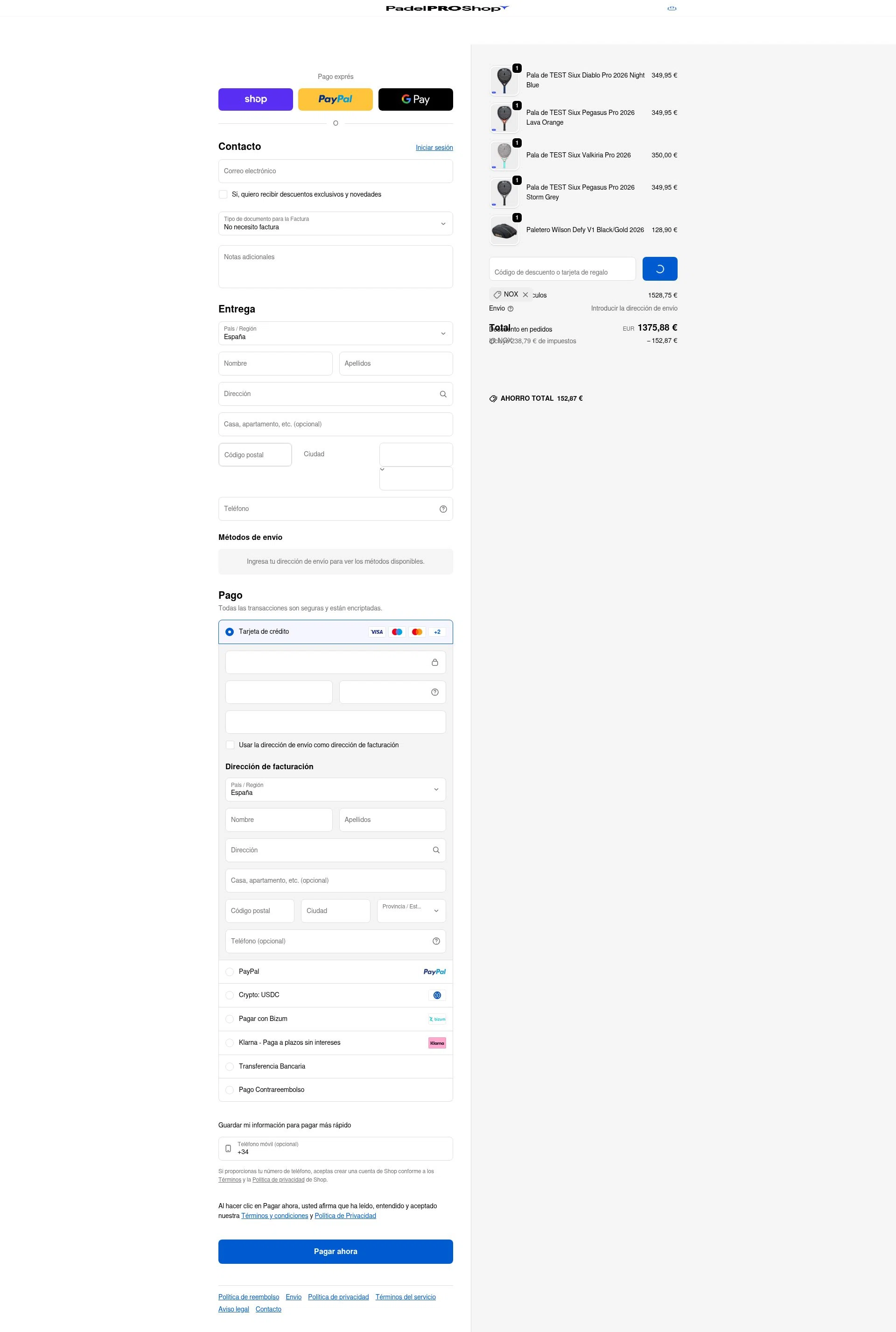 Padel Pro Shop checkout page showing Padel Pro Shop discount code box | Screenshot taken by SimplyCodes community member on Feb 14, 2026