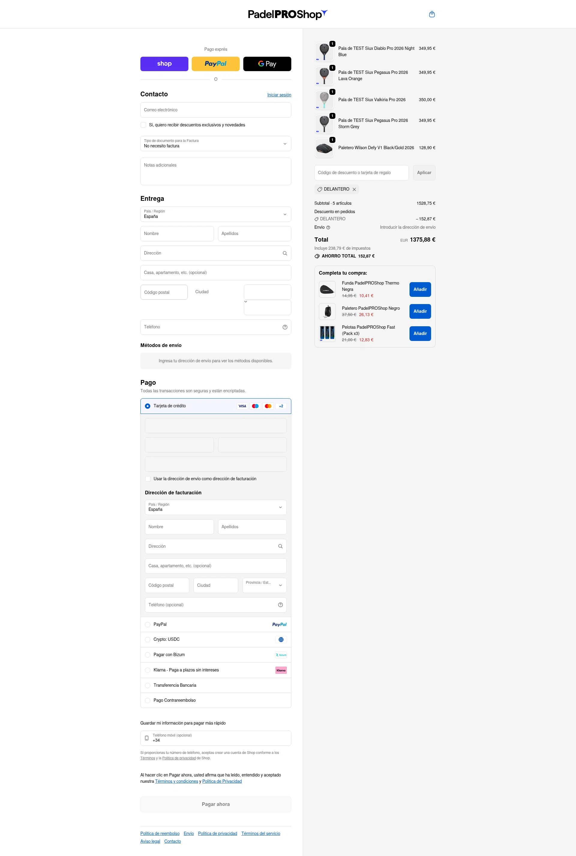 Padel Pro Shop checkout page showing Padel Pro Shop discount code box | Screenshot taken by SimplyCodes community member on Feb 14, 2026