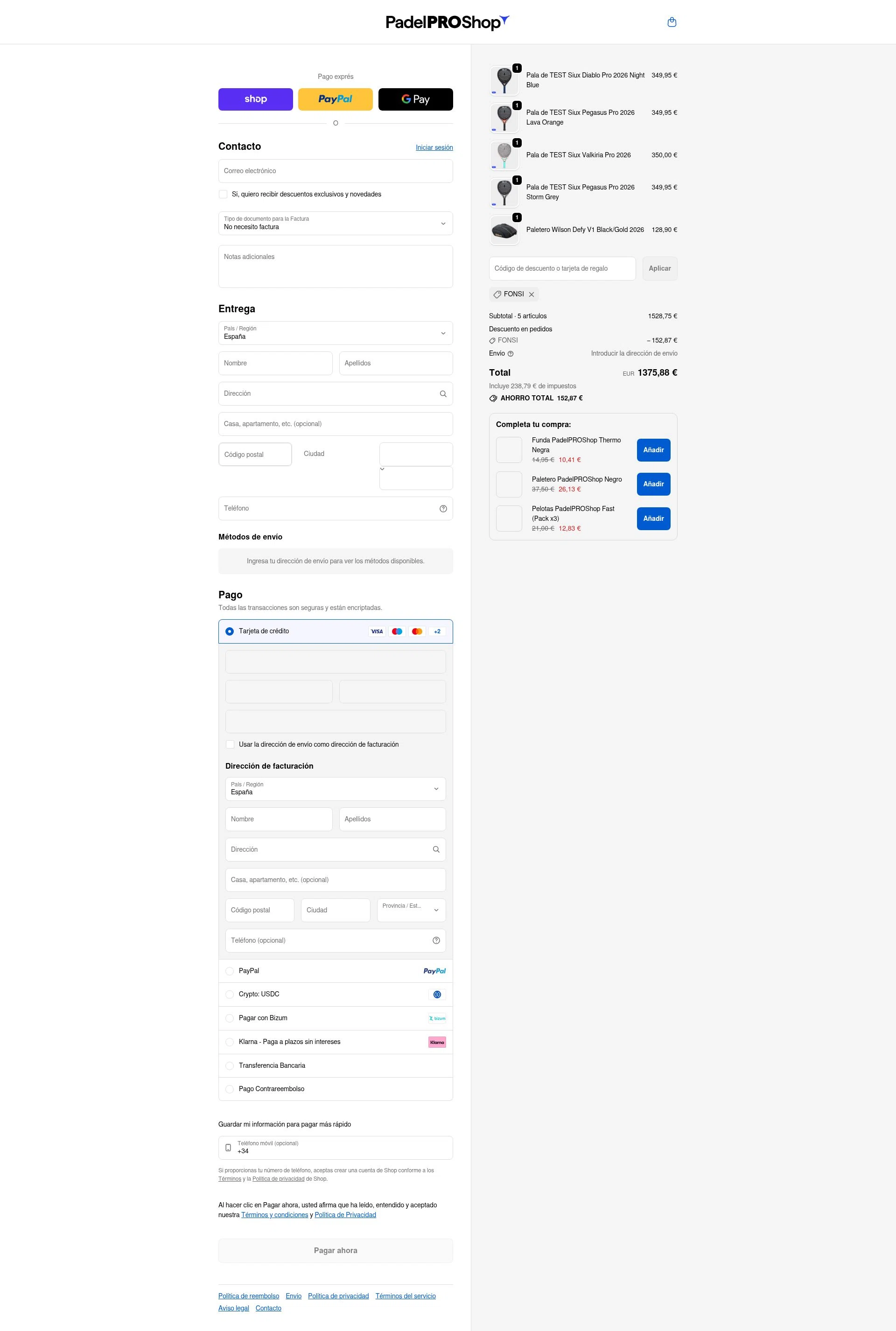Padel Pro Shop checkout page showing Padel Pro Shop discount code box | Screenshot taken by SimplyCodes community member on Feb 14, 2026
