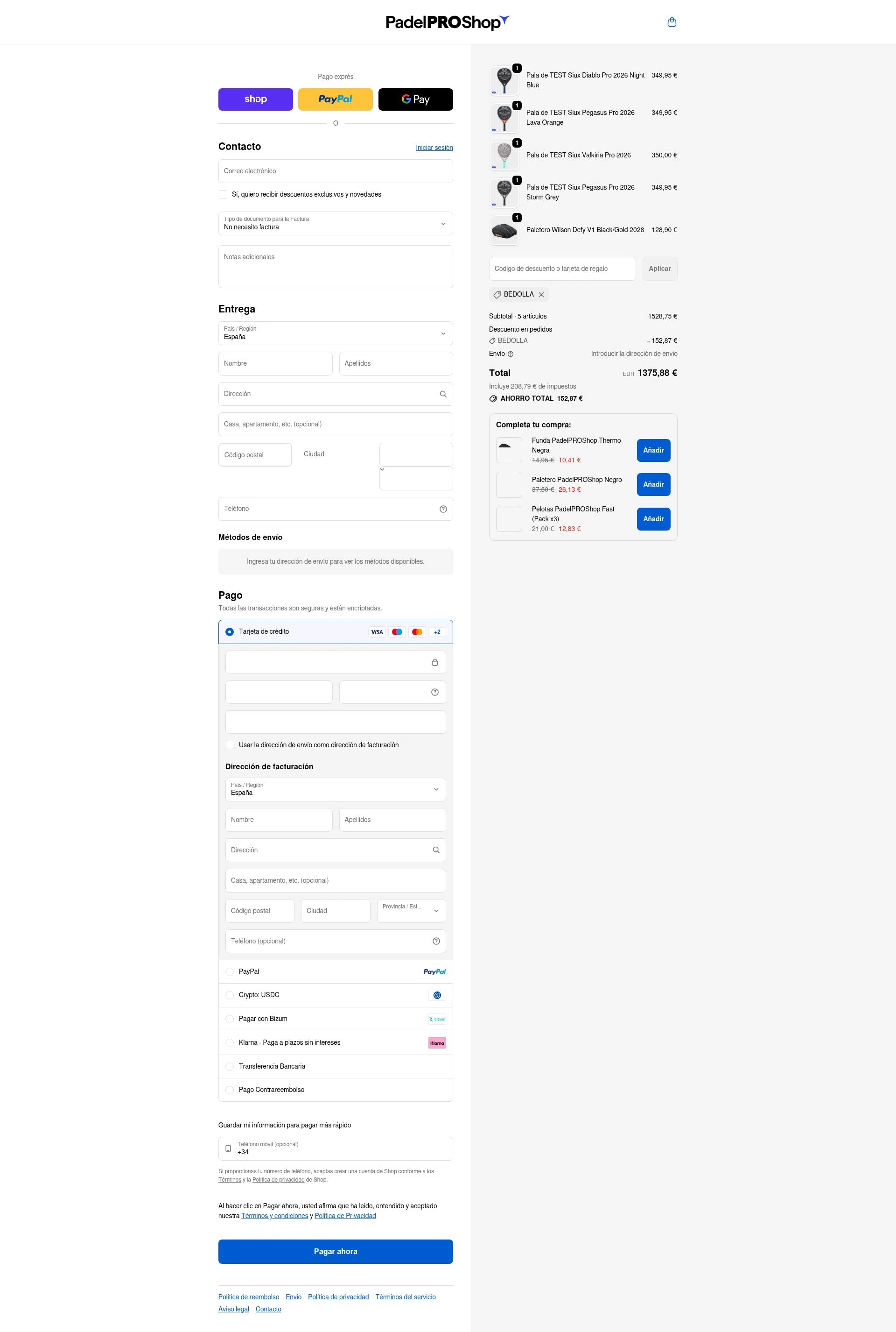 Padel Pro Shop checkout page showing Padel Pro Shop discount code box | Screenshot taken by SimplyCodes community member on Feb 14, 2026