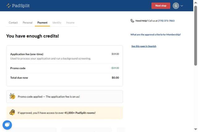 PadSplit checkout page showing PadSplit promo code box | Screenshot taken by SimplyCodes community member on Jun 28, 2025