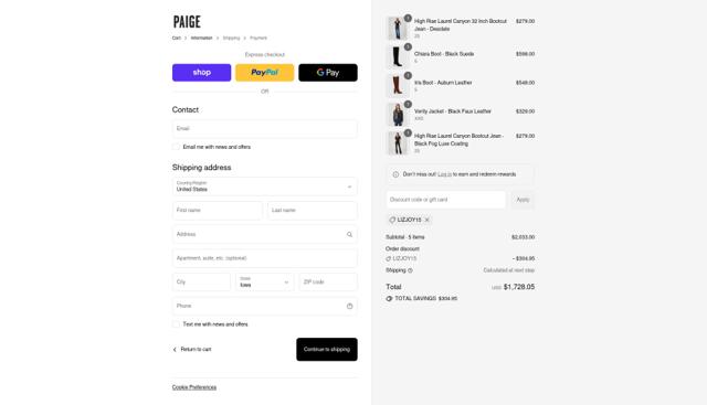 Paige checkout page showing Paige promo code box | Screenshot taken by SimplyCodes community member on Sep 11, 2025