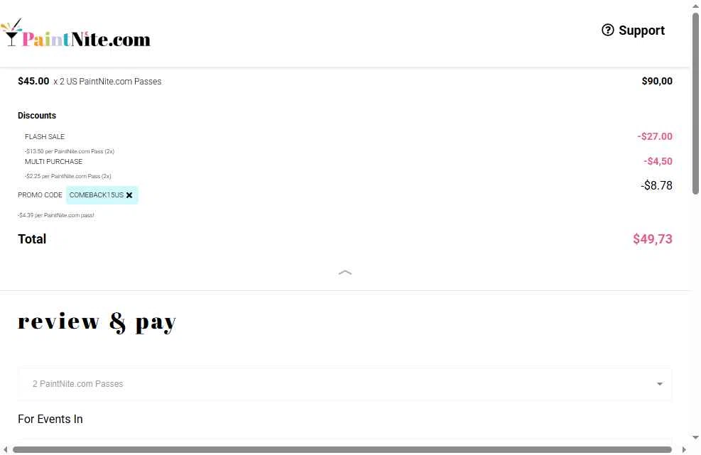 Paint Nite checkout page showing Paint Nite promo code box | Screenshot taken by SimplyCodes community member on Dec 24, 2025