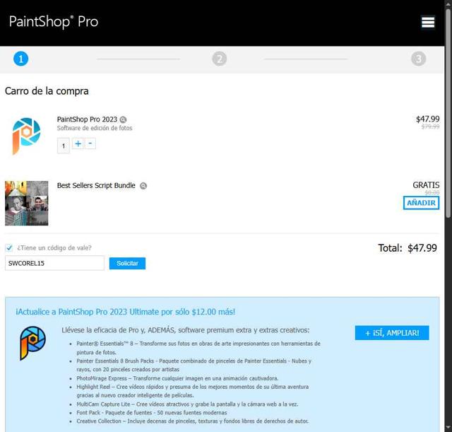 PaintShop Pro checkout page showing PaintShop Pro coupon code box | Screenshot taken by SimplyCodes community member on Aug 16, 2025