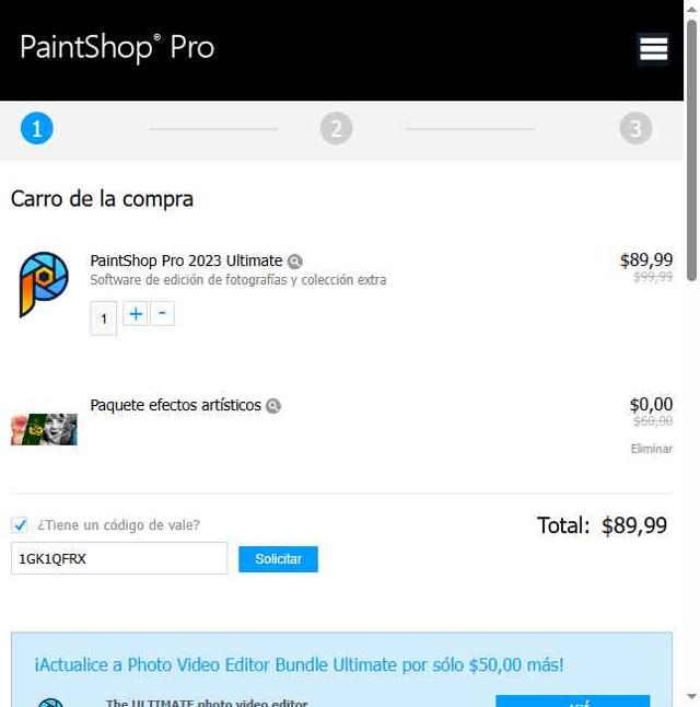 PaintShop Pro checkout page showing PaintShop Pro coupon code box | Screenshot taken by SimplyCodes community member on May 16, 2025