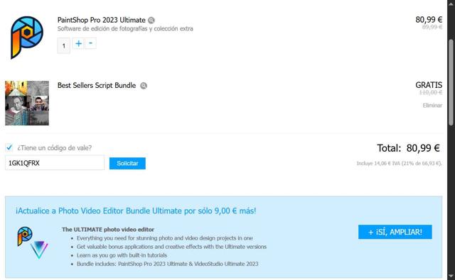 PaintShop Pro checkout page showing PaintShop Pro coupon code box | Screenshot taken by SimplyCodes community member on Jul 20, 2025