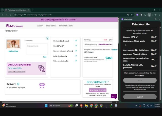PaintYourLife checkout page showing PaintYourLife coupon code box | Screenshot taken by SimplyCodes community member on Aug 3, 2025