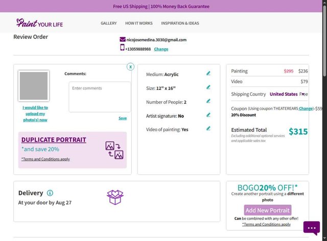 PaintYourLife checkout page showing PaintYourLife coupon code box | Screenshot taken by SimplyCodes community member on Aug 3, 2025