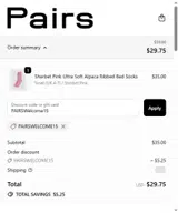 PAIRSWelcome15 coupon verification screenshot