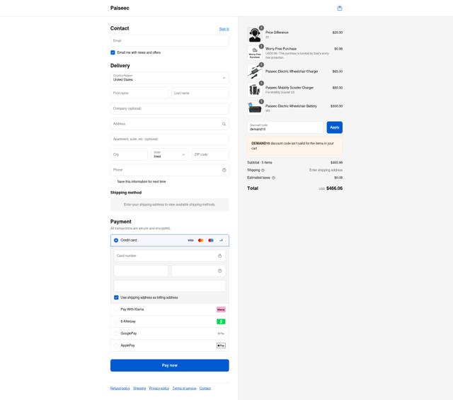 Paiseec checkout page showing Paiseec promo code box | Screenshot taken by SimplyCodes community member on Sep 12, 2025