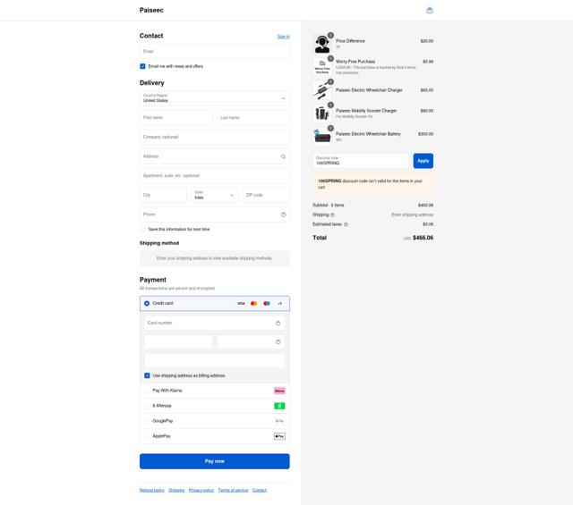 Paiseec checkout page showing Paiseec promo code box | Screenshot taken by SimplyCodes community member on Sep 12, 2025