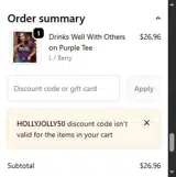 HOLLYJOLLY50 coupon verification screenshot