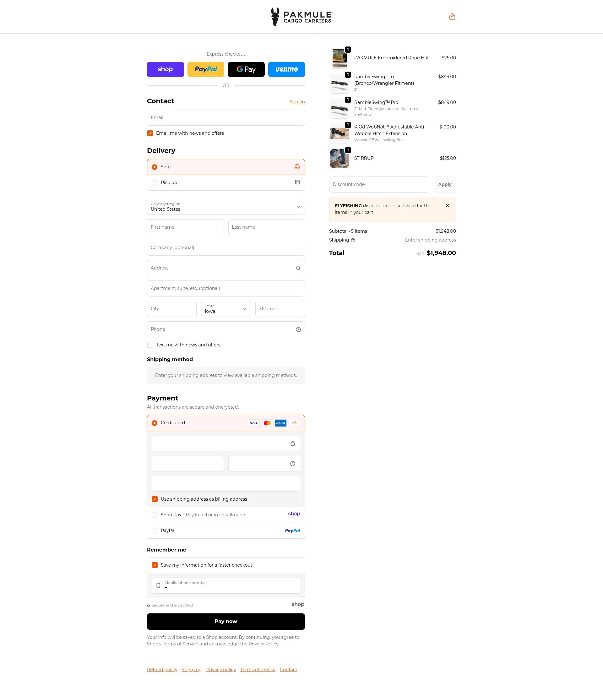 PAKMULE checkout page showing PAKMULE coupon code box | Screenshot taken by SimplyCodes community member on Jan 12, 2026