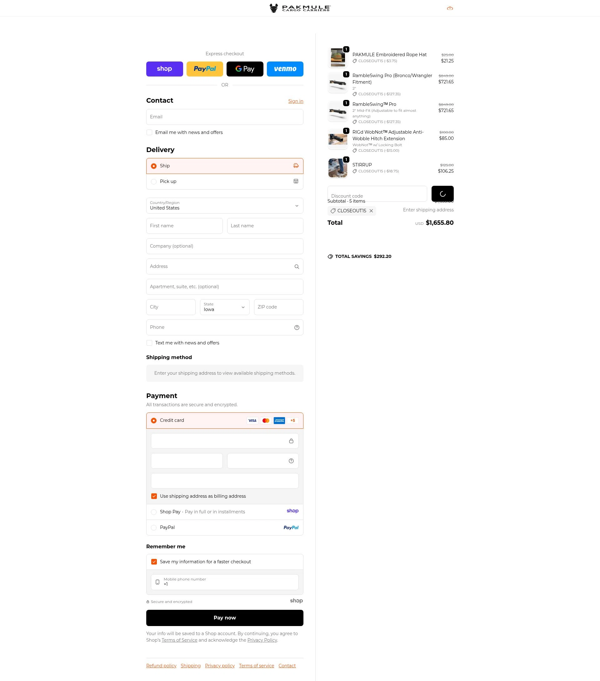PAKMULE checkout page showing PAKMULE coupon code box | Screenshot taken by SimplyCodes community member on Dec 28, 2025