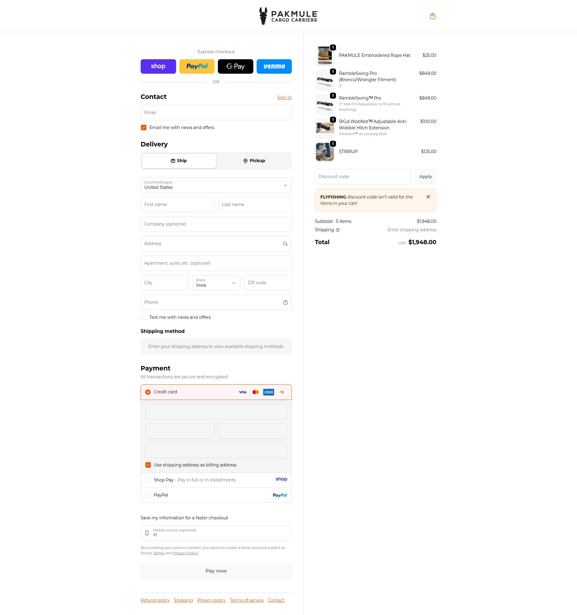 PAKMULE checkout page showing PAKMULE coupon code box | Screenshot taken by SimplyCodes community member on Jan 17, 2026