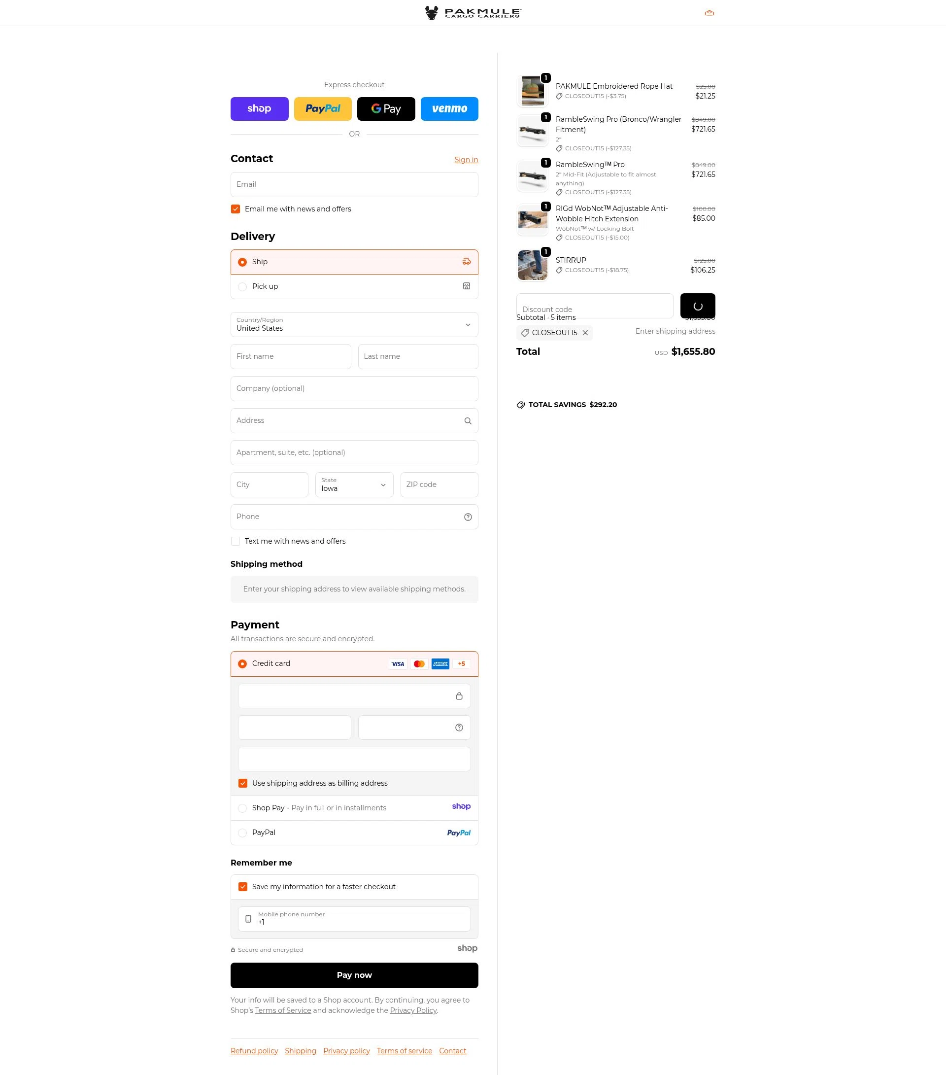 PAKMULE checkout page showing PAKMULE coupon code box | Screenshot taken by SimplyCodes community member on Dec 23, 2025