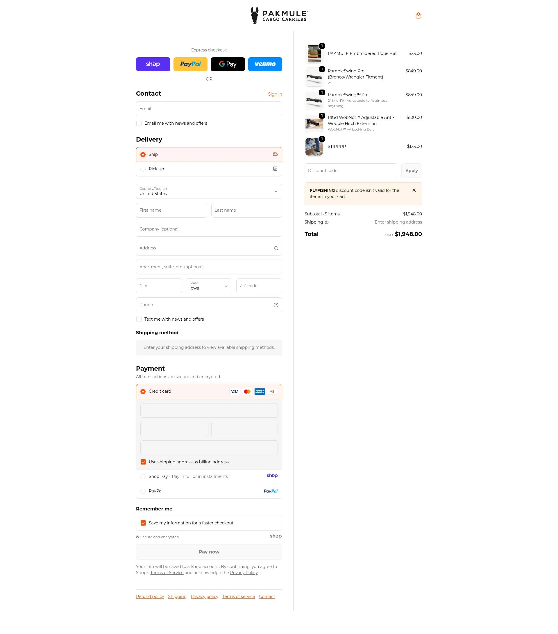 PAKMULE checkout page showing PAKMULE coupon code box | Screenshot taken by SimplyCodes community member on Dec 28, 2025
