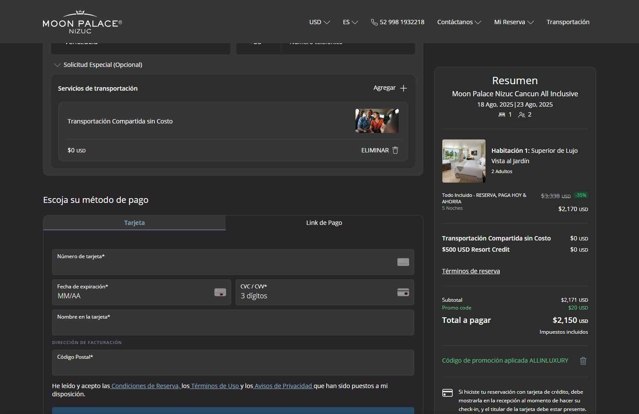 Palace Resorts checkout page showing Palace Resorts promo code box | Screenshot taken by SimplyCodes community member on Aug 6, 2025