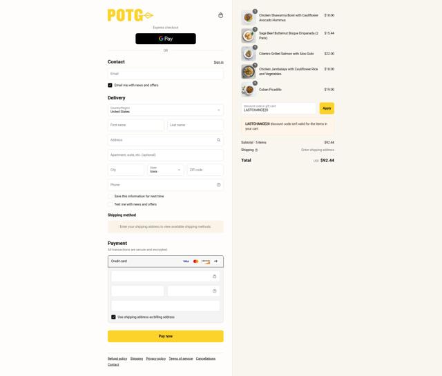 Paleo On The Go checkout page showing Paleo On The Go promo code box | Screenshot taken by SimplyCodes community member on Sep 16, 2025