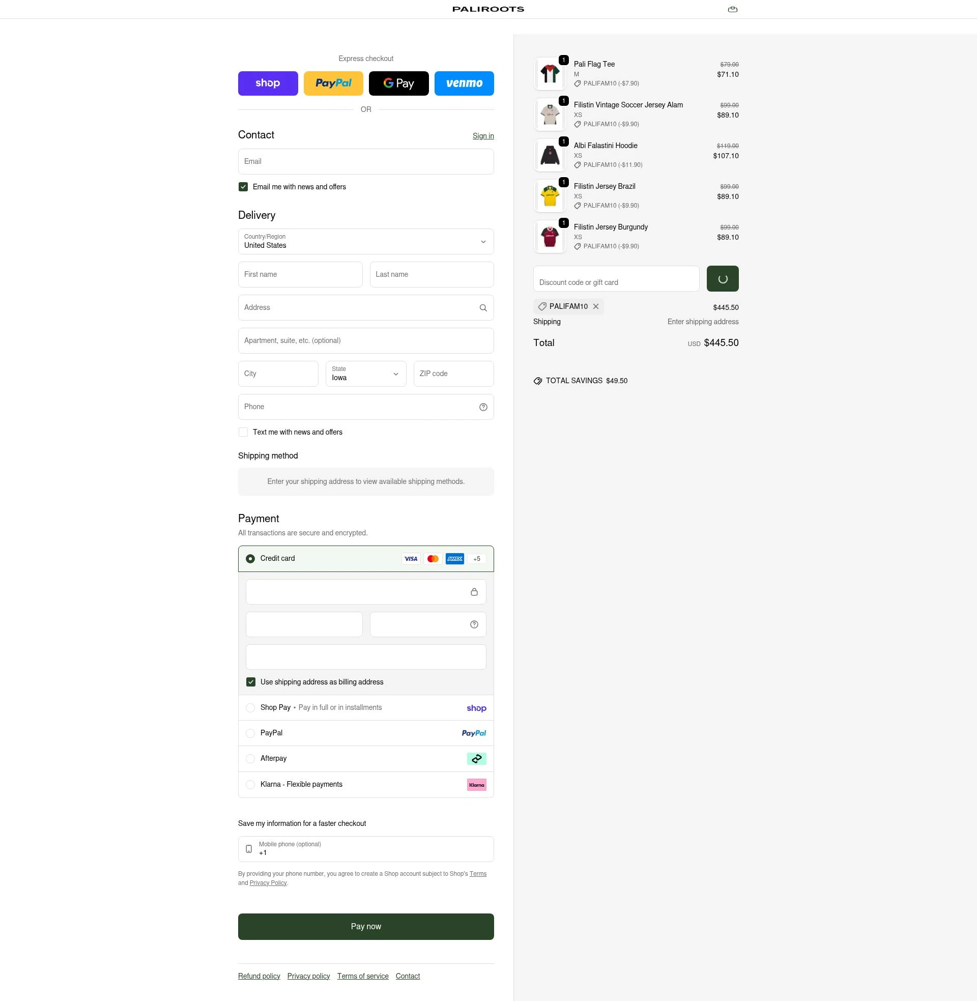 PaliRoots checkout page showing PaliRoots discount code box | Screenshot taken by SimplyCodes community member on Feb 9, 2026