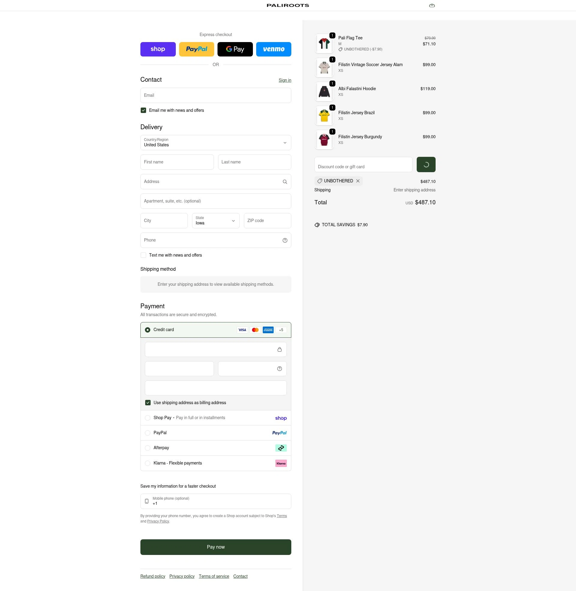 PaliRoots checkout page showing PaliRoots discount code box | Screenshot taken by SimplyCodes community member on Feb 13, 2026