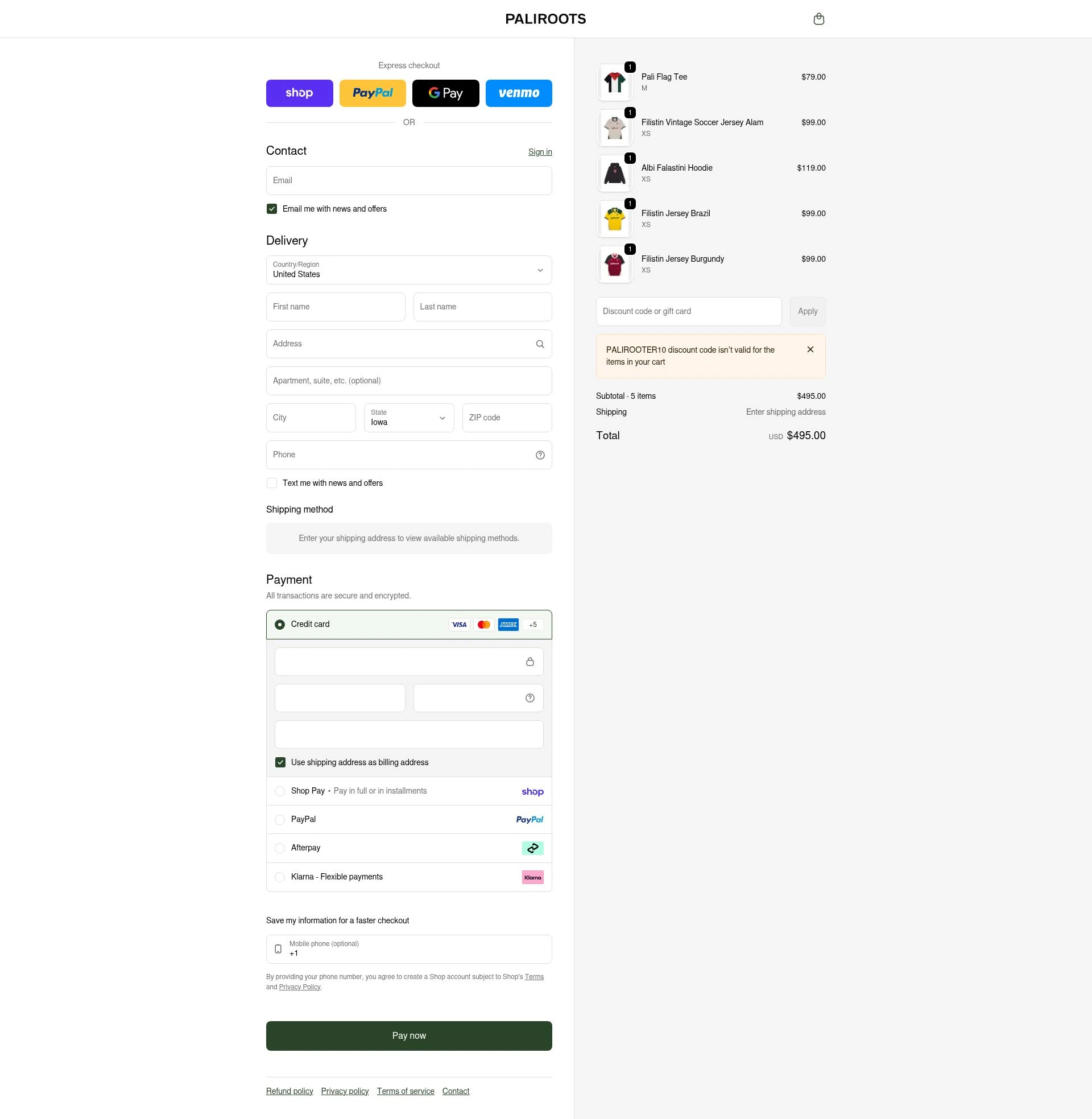 PaliRoots checkout page showing PaliRoots discount code box | Screenshot taken by SimplyCodes community member on Feb 9, 2026